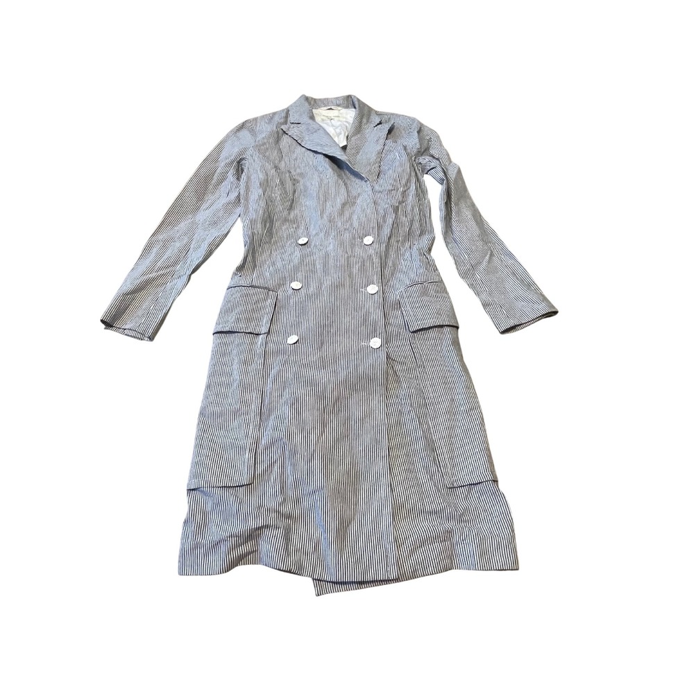 Rag & Bone New York Blue White Striped Double Breasted‎ Trench Coat Jacket Small